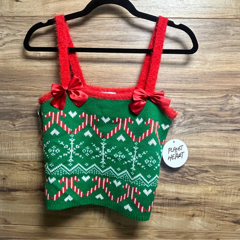 NEW WITH TAGS Green and Red Knit Tank Top with Bows